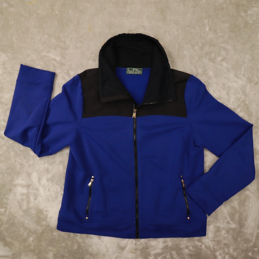 Lauren Ralph Lauren LRL Active Blue Black Color Block Zip up Jacket size Medium - Picture 1 of 7